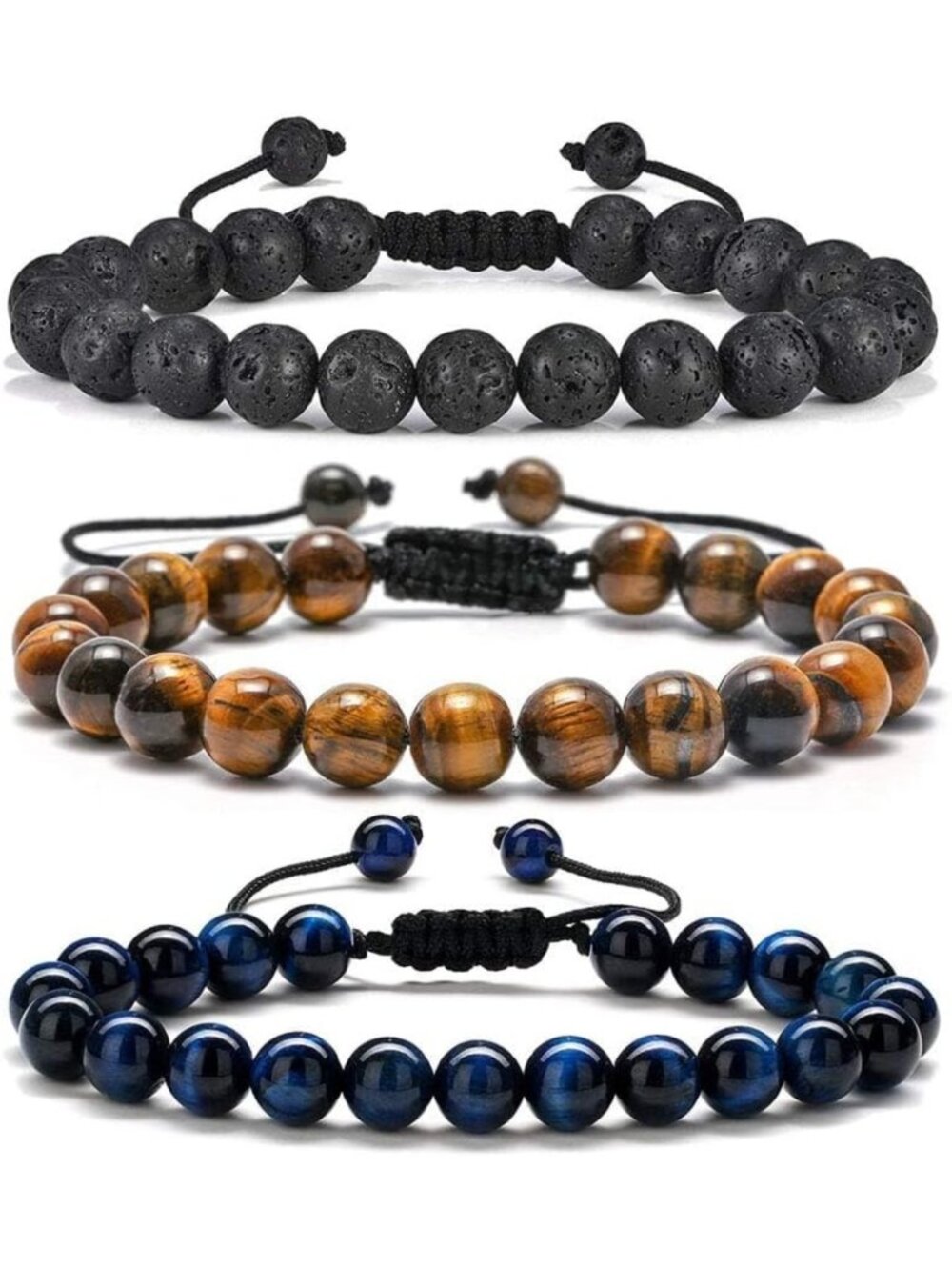 Stylish Men's Beaded Bracelet - 8mm Tiger Eye & Lava Rock, Perfect Gift for Dad